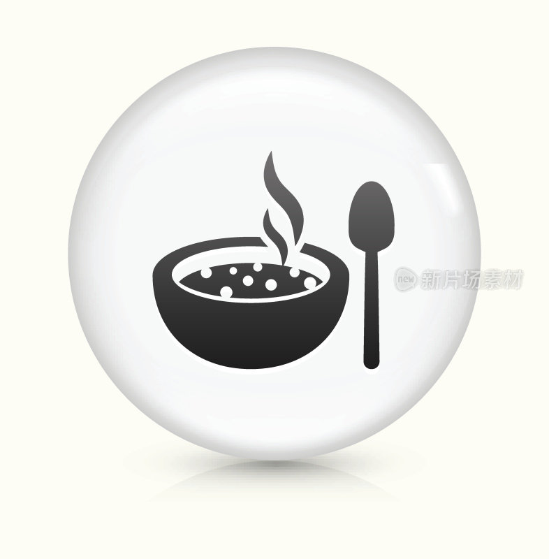 热汤图标上的白色圆形矢量按钮