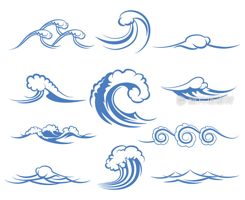 海浪或海浪，矢量插图