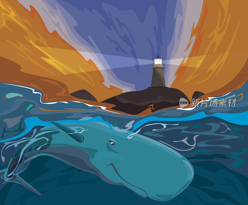 黄昏时分，灯塔岛附近热带水域的鲸鱼在歌唱