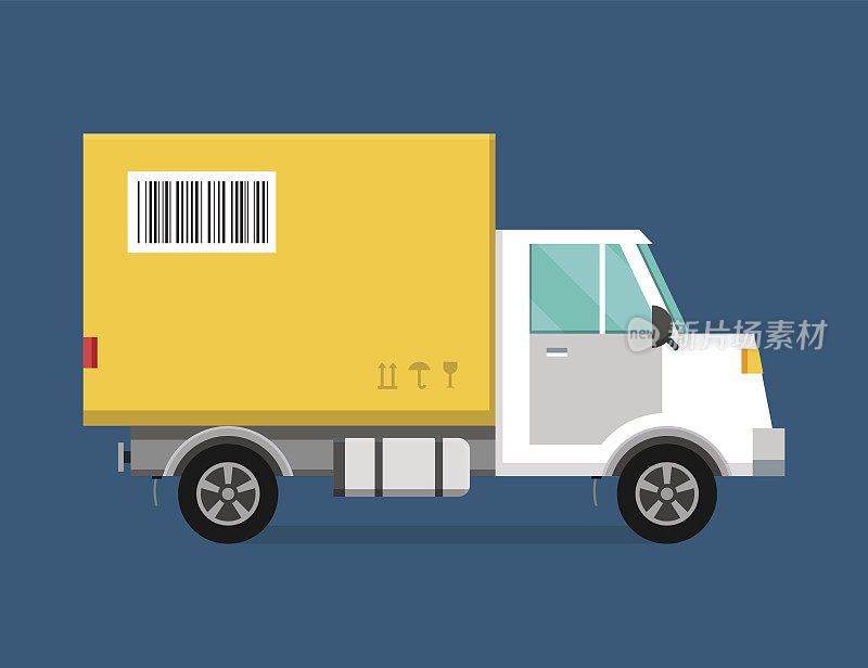 运送矢量运输车货车和礼品盒包装