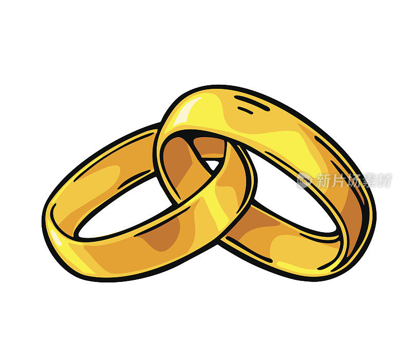 结婚戒指。复古黑色矢量版画插图