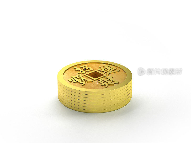 中国铜币，白底3D渲染