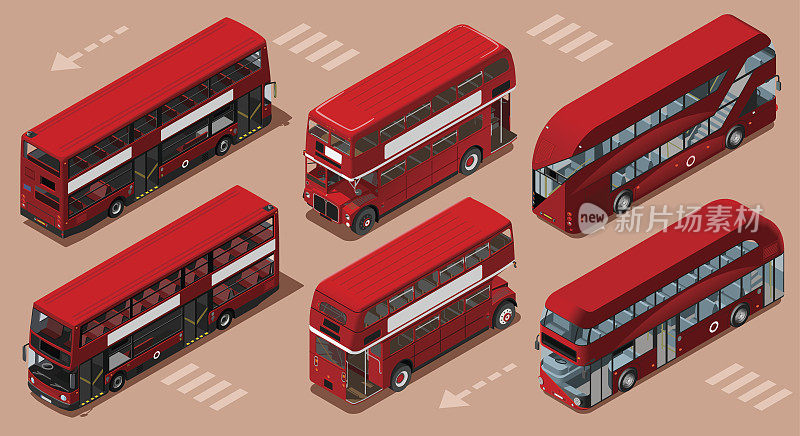 伦敦红色巴士三维矢量等距