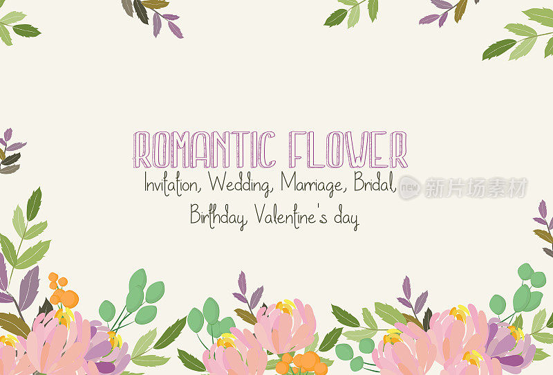 浪漫的花朵。的邀请。结婚，结婚，新娘，生日，情人节