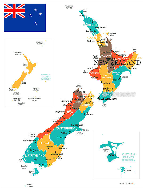 新西兰地图-矢量
