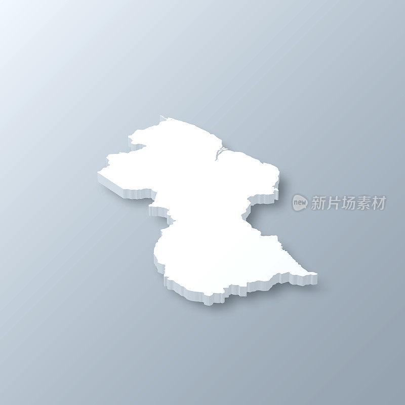 圭亚那3D地图上的灰色背景