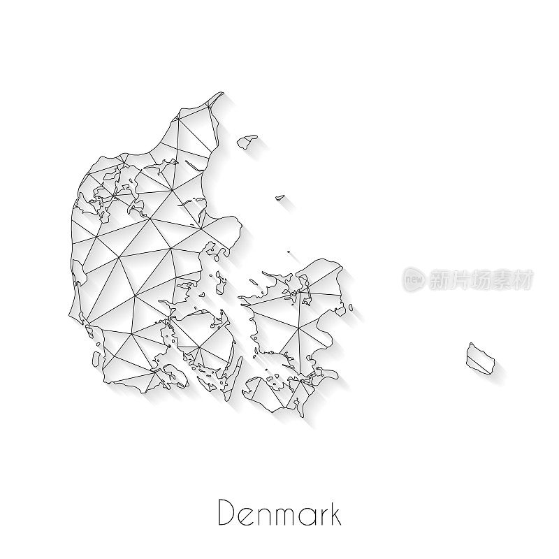 丹麦地图连接-白色背景上的网络网格