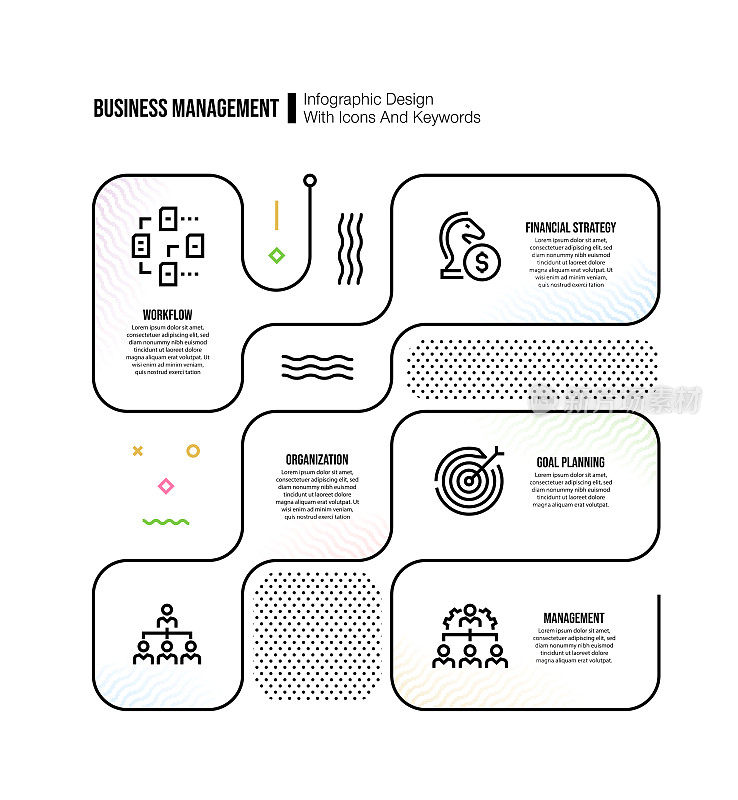 信息图设计模板与业务管理关键字和图标