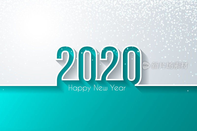 2020年新年快乐，金色闪光-白色背景