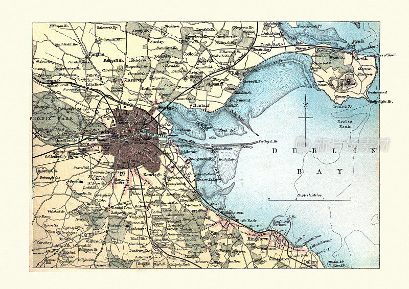 爱尔兰都柏林的古董地图，1890年代，19世纪