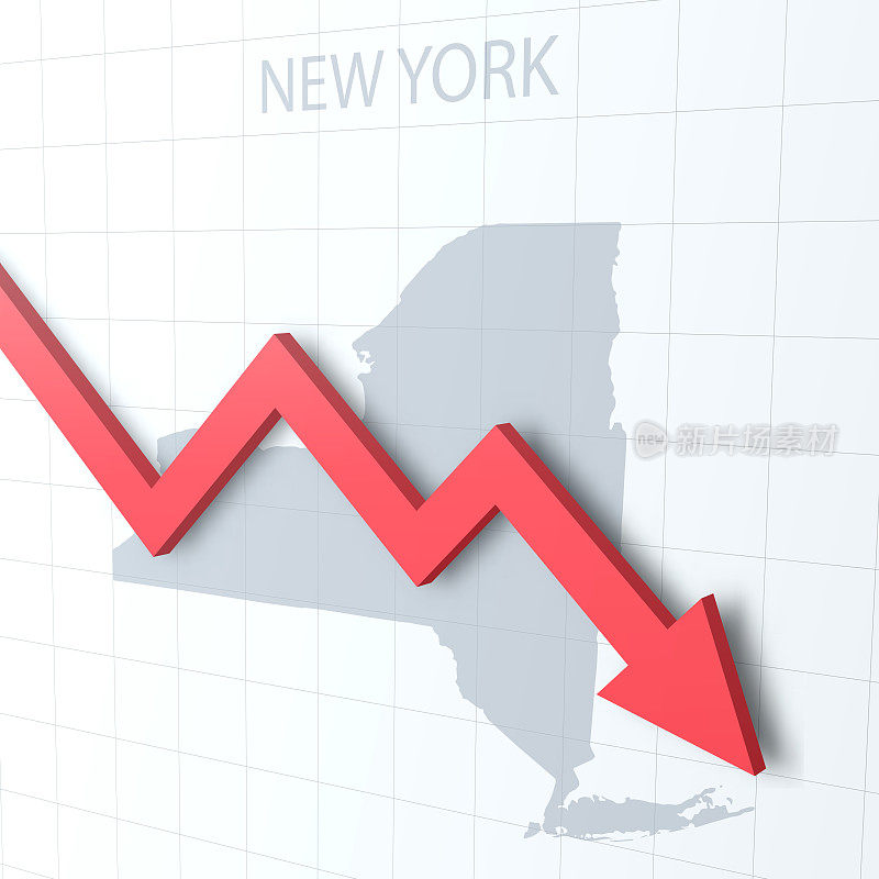 下落的红色箭头与纽约地图的背景