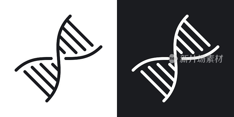 DNA，基因或基因组图标。简单的双色调矢量插图上的黑白背景