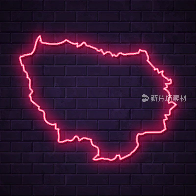 法兰西岛地图-砖墙背景上发光的霓虹灯