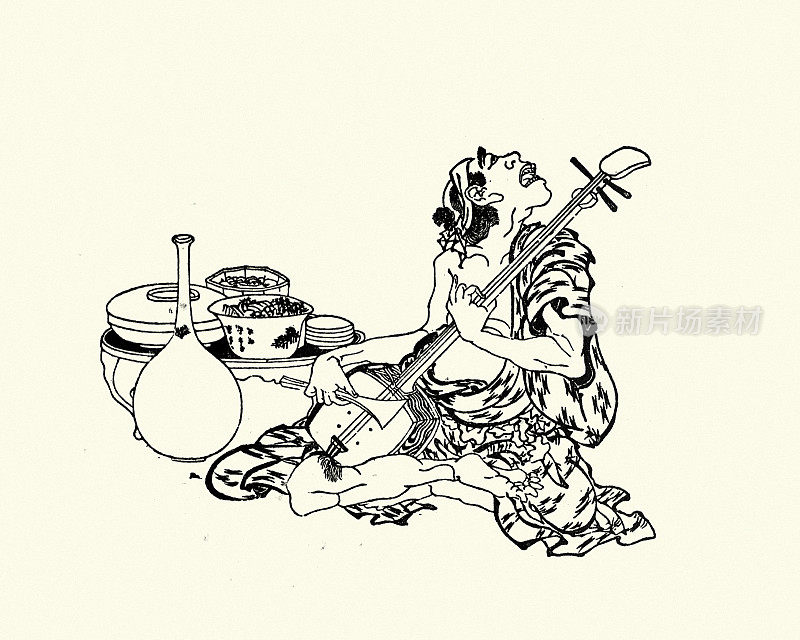 传统的日本音乐家演奏戈坦