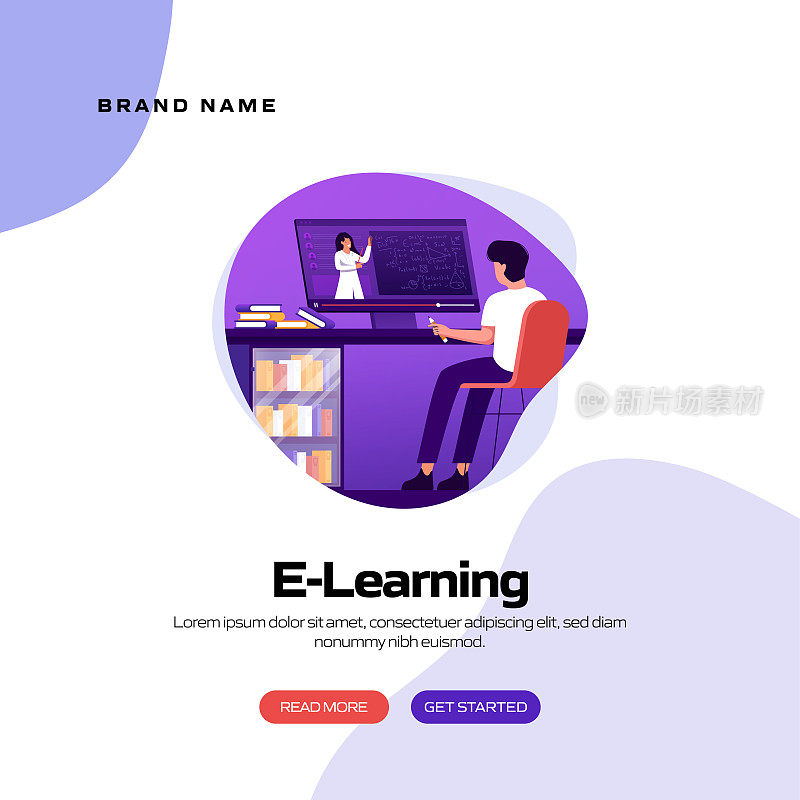 E-Learning，在线教育相关矢量插图登陆页面模板，网站横幅，广告和营销材料，在线广告，业务演示等。