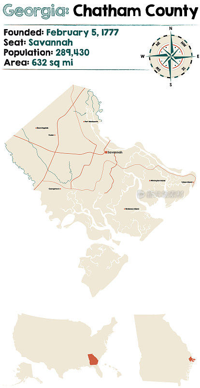 乔治亚州查塔姆县地图