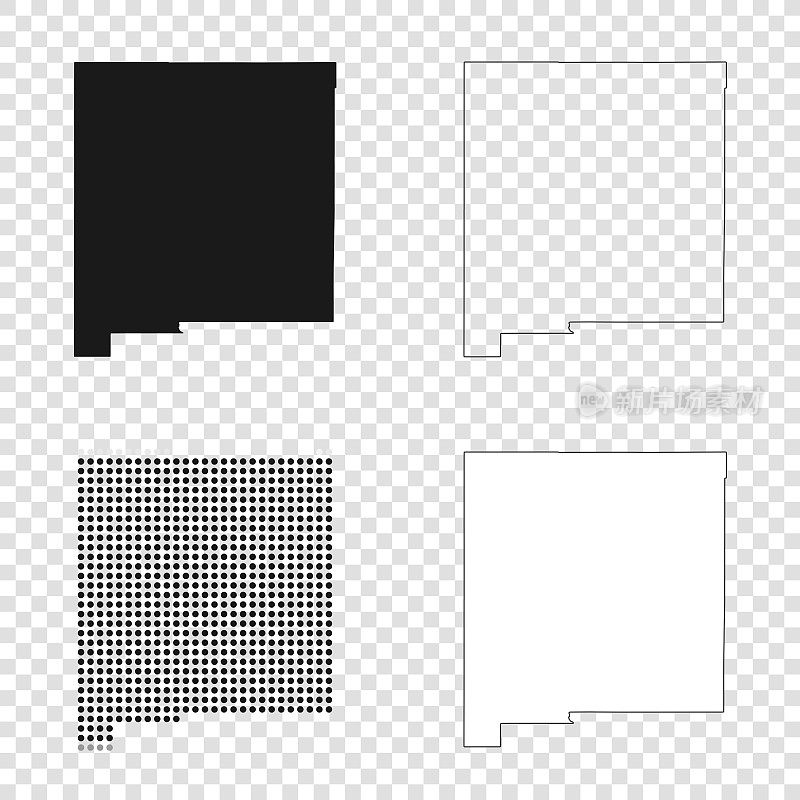 新墨西哥地图设计-黑色，轮廓，马赛克和白色