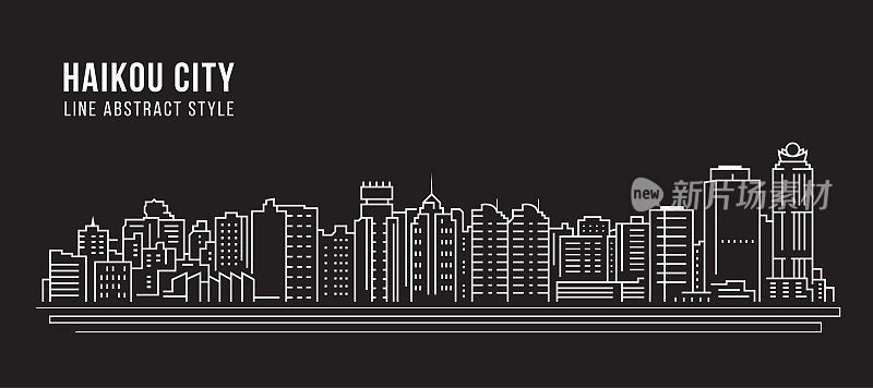 海口市城市景观建筑线条艺术矢量插图设计