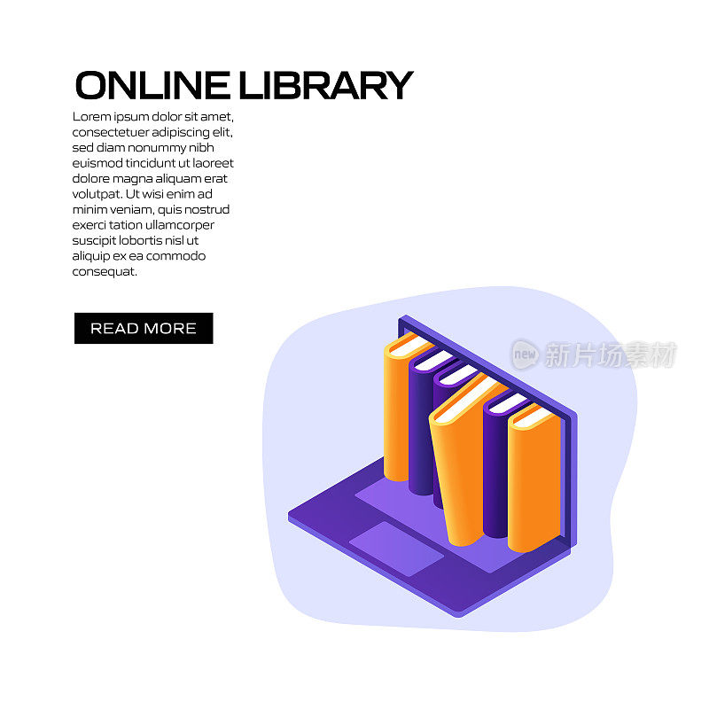 在线图书馆概念矢量插图网站横幅，广告和营销材料，在线广告，业务演示等。