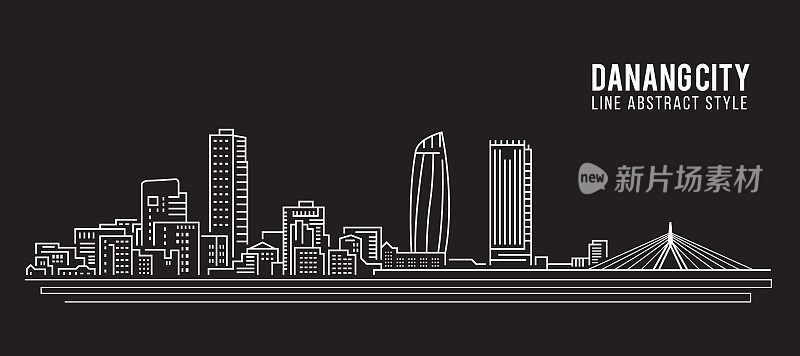 城市景观建筑线条艺术矢量插图设计-岘港市