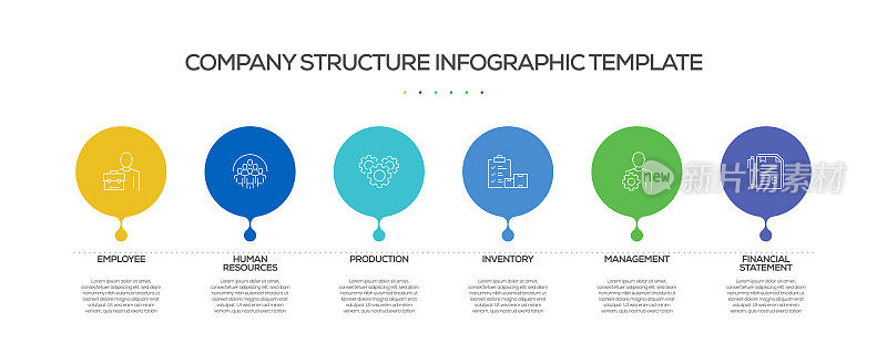 公司结构相关流程信息图表模板。过程时间图。带有线性图标的工作流布局