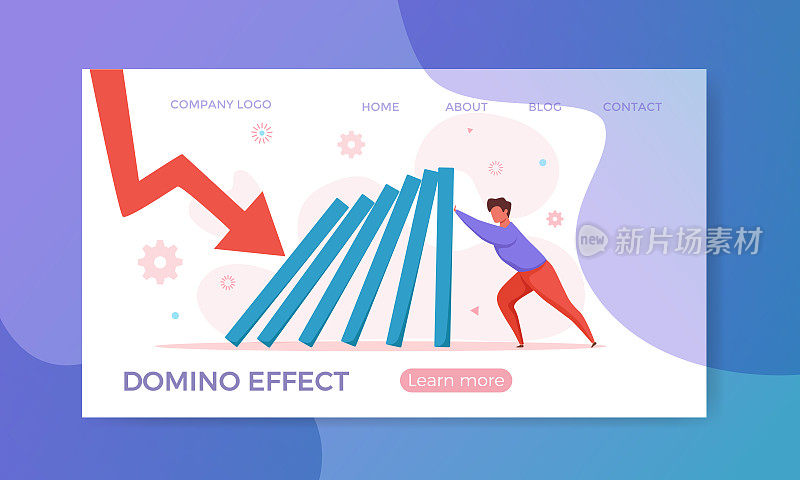 多米诺效应商人力推反坠多米诺矢量插图。