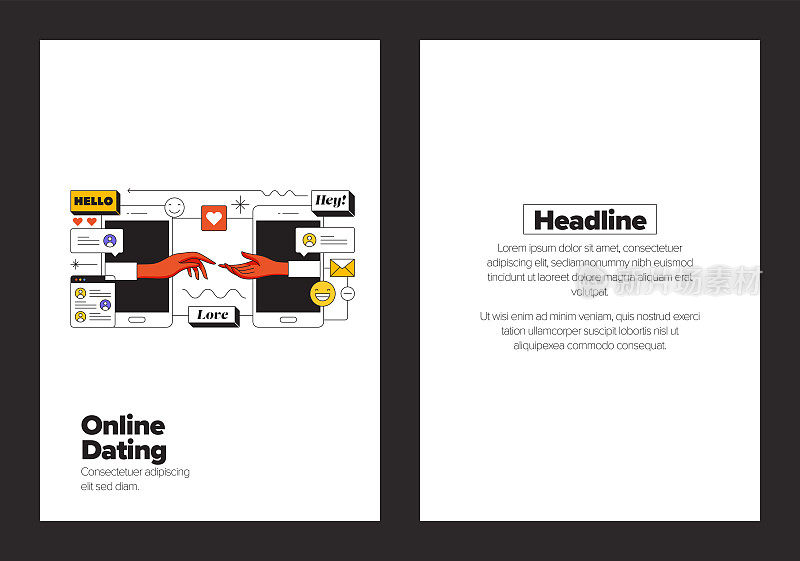 网上约会概念的海报，封面和横幅，广告和营销材料