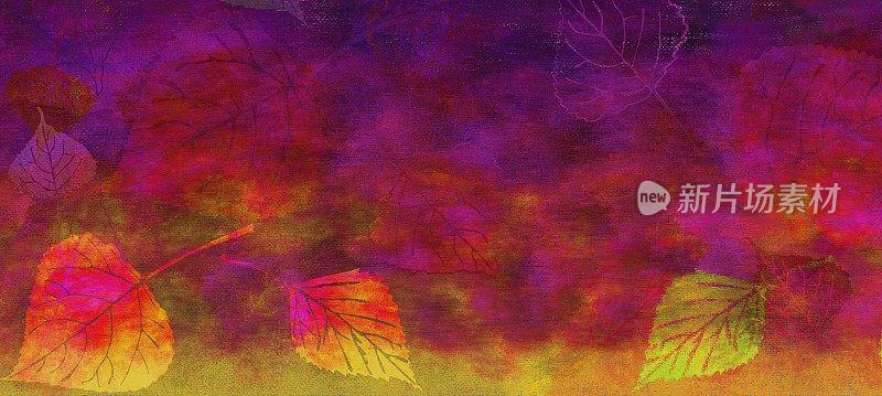 色彩斑斓的叶子在织物的背景与一个清晰可见的浮雕，不同程度的绘画和细节