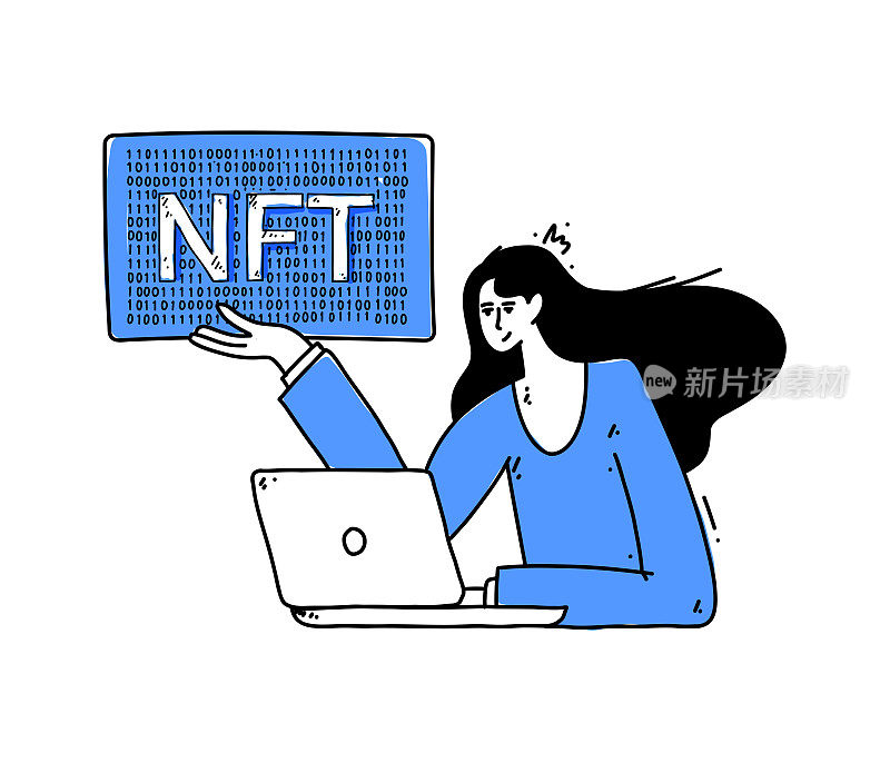 NFT非可替换标记相关的手绘矢量涂鸦图标