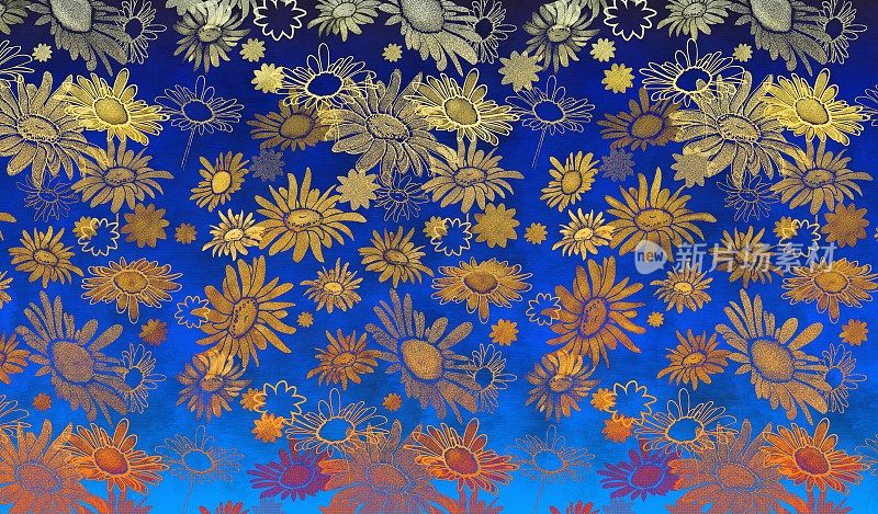 色彩斑斓的花朵在不同程度的细节粉彩风格