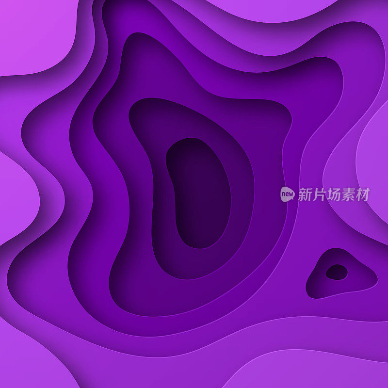 剪纸背景-紫色抽象波浪形状-流行的3D设计
