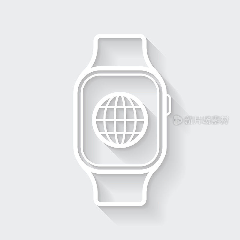 Smartwatch全球。图标与空白背景上的长阴影-平面设计