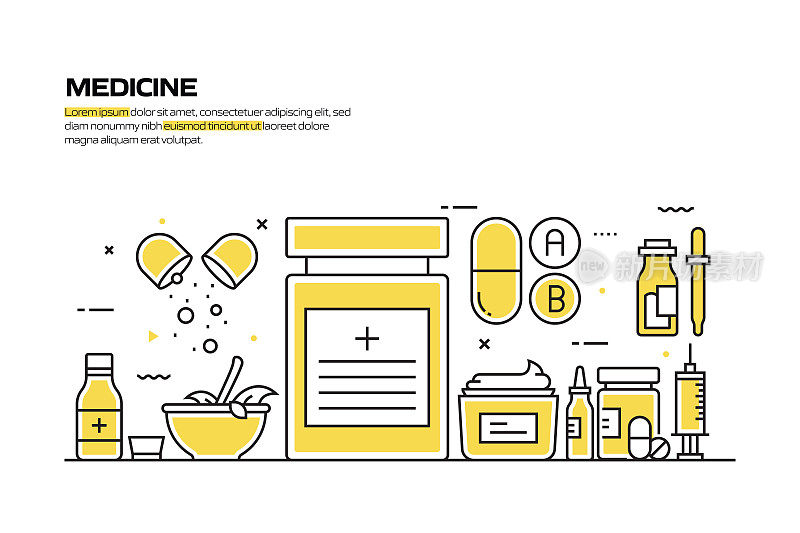 医学和药学概念，线风格矢量插图
