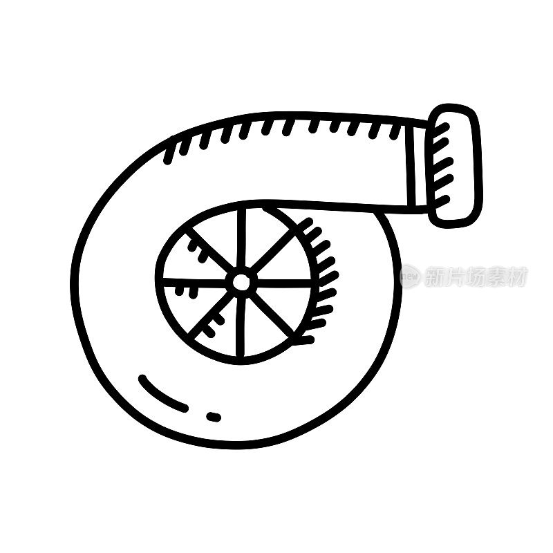 涡轮手绘制图标,涂鸦风格矢量插图