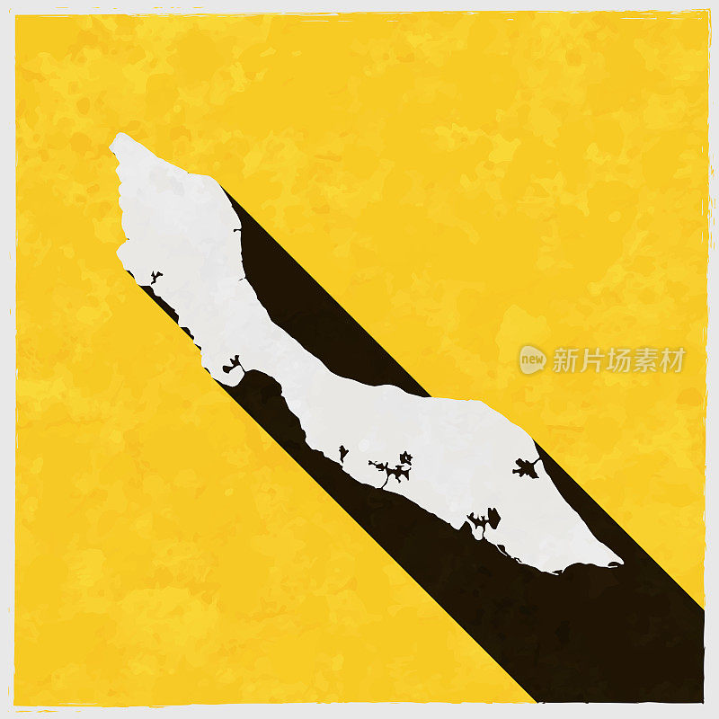 库拉索岛地图与纹理黄色背景上的长阴影