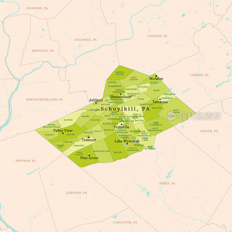 PA斯古吉尔县绿色矢量地图