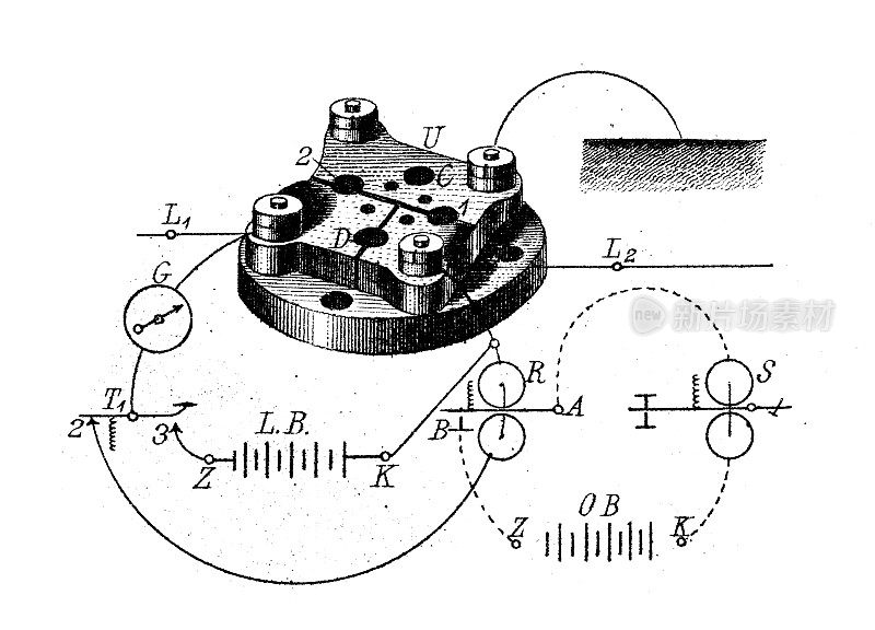 古董雕刻插图，工程和技术:通信系统和电报