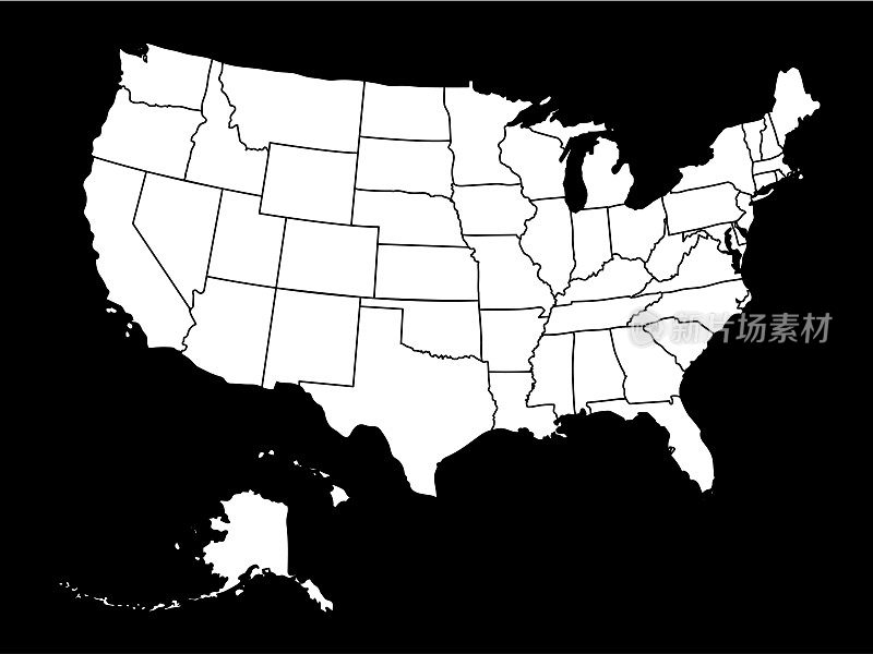 有每个州边界的美国地图。