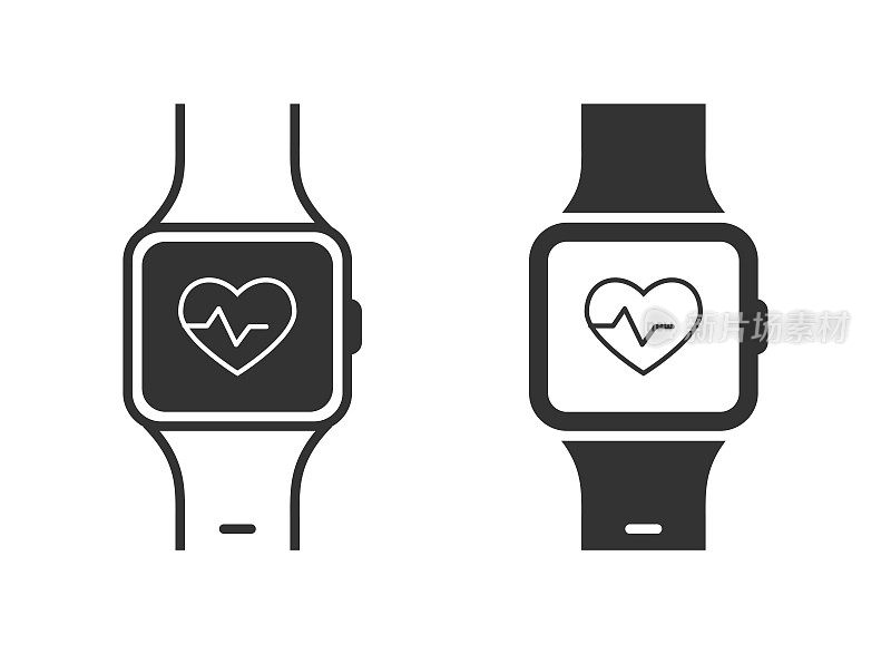 健康应用图标的智能手表。健身追踪器智能手表。平面向量插图。