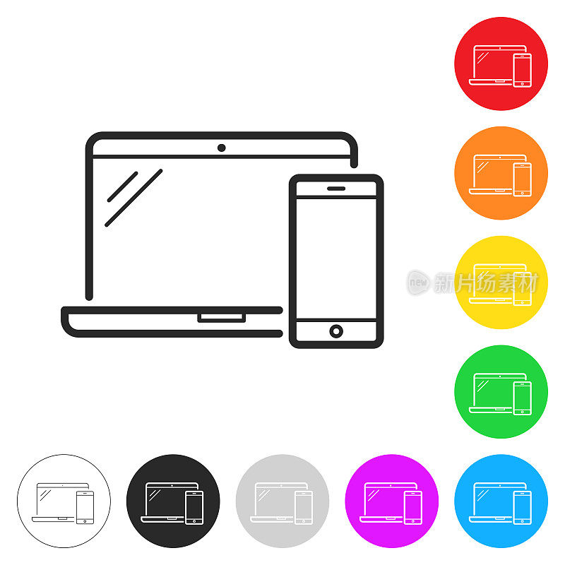 笔记本电脑和智能手机。彩色按钮上的图标
