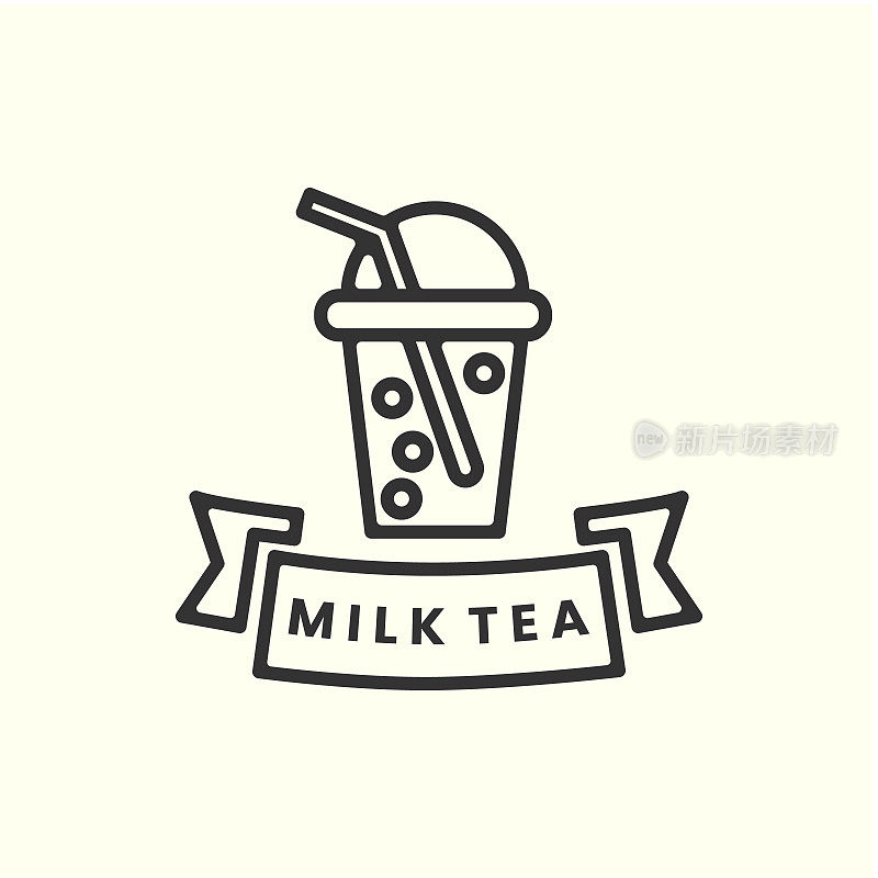 用线条艺术风格的奶茶logo图标模板设计。泡泡，珍珠，冰，矢量插图