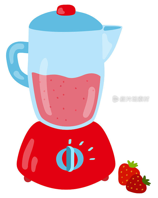 草莓奶昔搅拌机。手绘矢量插图。适用于网站、贴纸、礼品卡。
