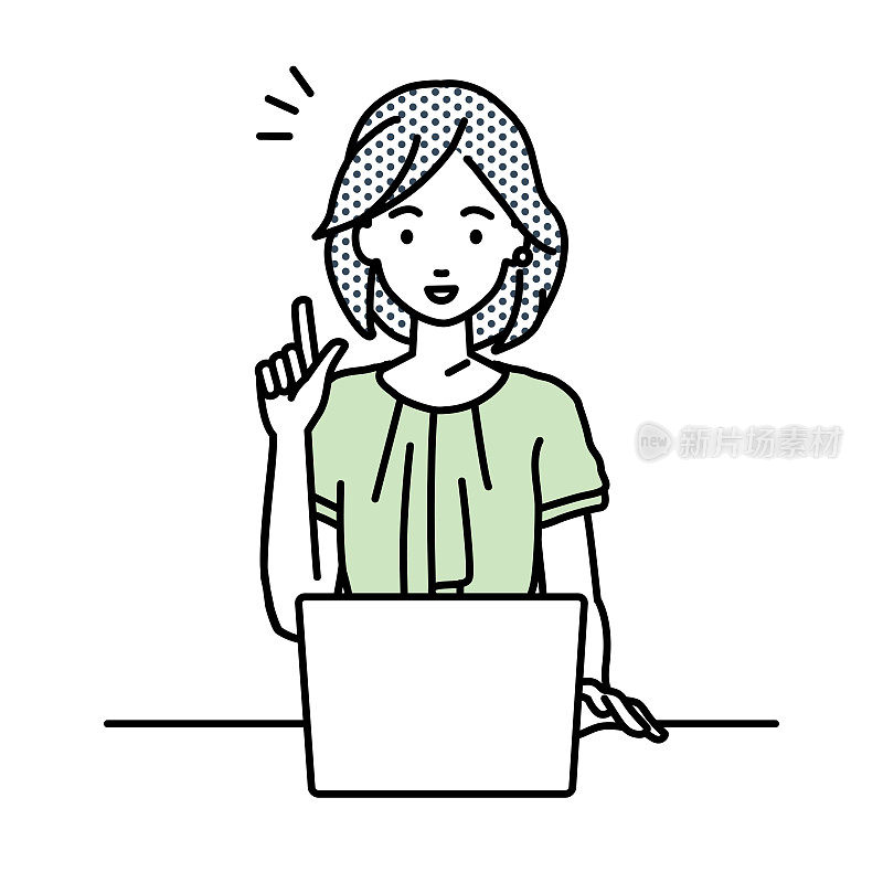 一个女人在随意的工作方式使用笔记本电脑，她的手指在她的桌子上的下巴有麻烦