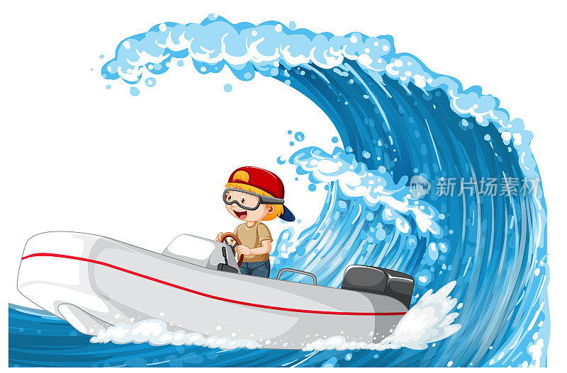 一个男孩在水波上驾船