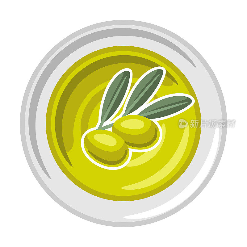 用橄榄油制作的玻璃碗插画。烹饪和农业的形象。