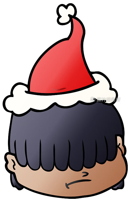 手绘渐变卡通的脸与头发的眼睛戴着圣诞老人的帽子