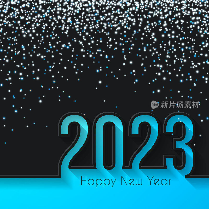 2023年新年快乐，金色闪光-黑色背景