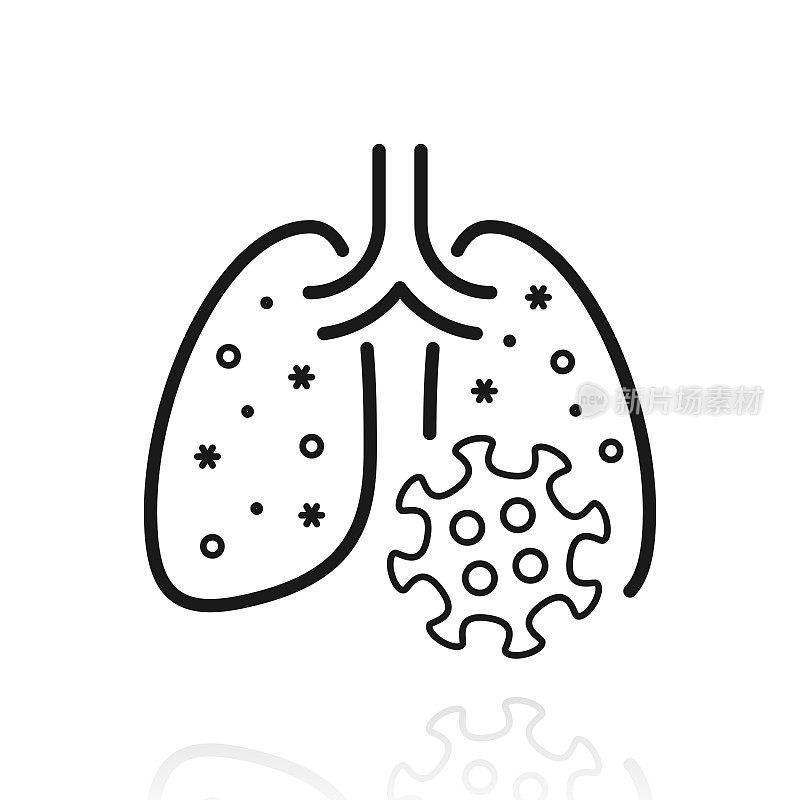 肺部感染了冠状病毒。白色背景上反射的图标