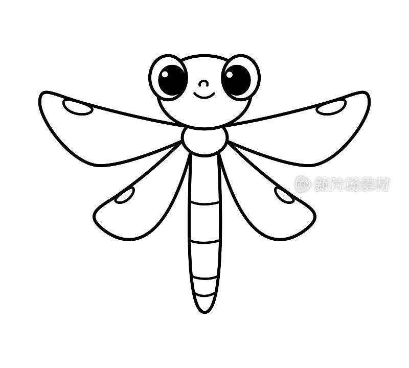 可爱的蜻蜓着色页卡通矢量插图