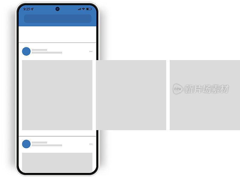 社交网络发布模型。智能手机与社交媒体应用程序滑块UI模板